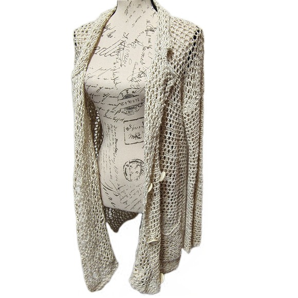 Free People Open Knit Crochet Duster Cardigan Sweater Small Western Boho Coastal - Picture 6 of 7